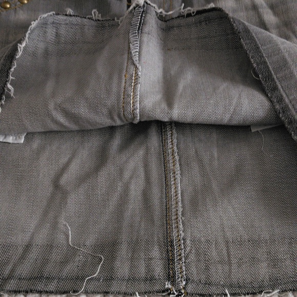 Snoopy Embroidered Grey Jean Distressed Hem Mini Skirt - Picture 11 of 16
